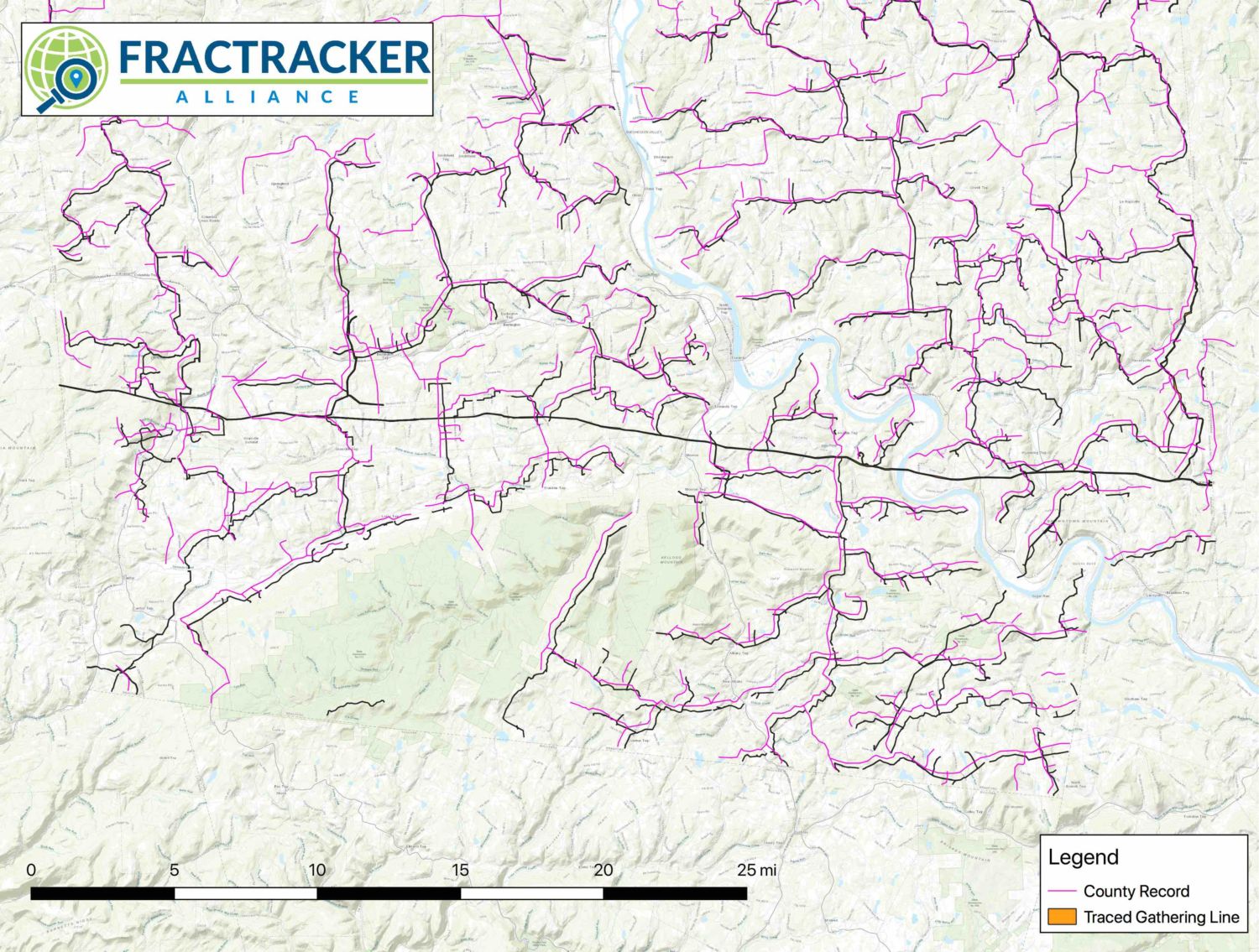 Bradford County PA gathering lines map