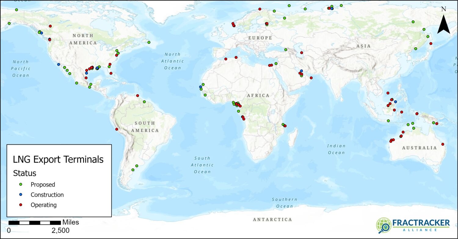 Locations of global LNG import and export terminals. Source: Global Energy Monitor, last updated September 2024.