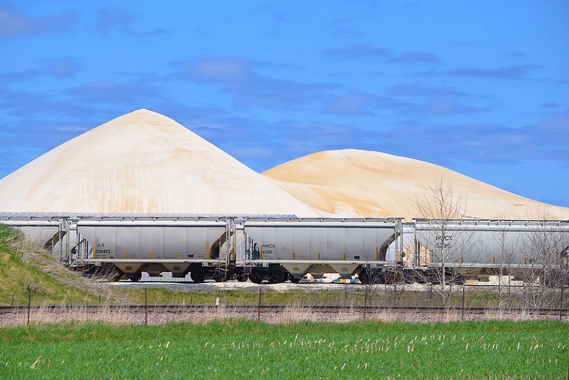 Wisconsin Frac sand storage and transport in Augusta, WI. Photo by Ted Auch.